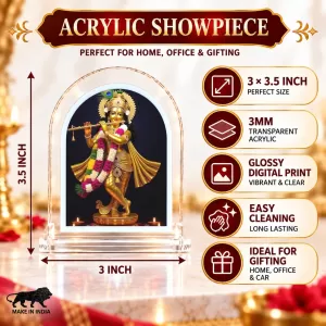 Lord Krishna L Shape Acrylic Showpiece 3 X 3.5 Inch For Home, Office And Car (F175798)