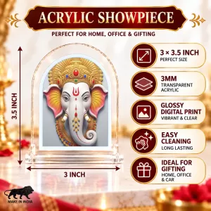 Lord Ganesha L Shape Acrylic Showpiece 3 X 3.5 Inch For Home, Office And Car (F175808)