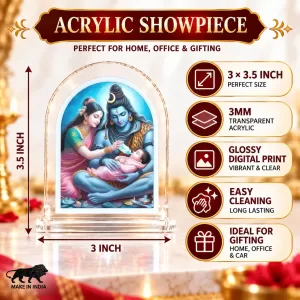 Shiva Parvati And Baby Ganesha L Shape Acrylic Showpiece 3 X 3.5 Inch For Home, Office And Car (F175809)