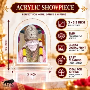 Shirdi Sai Baba L Shape Acrylic Showpiece 3 X 3.5 Inch For Home, Office And Car (F175825) Shirdi Sai Baba L Shape Acrylic Showpiece 3 X 3.5 Inch For Home, Office And Car (F175825)