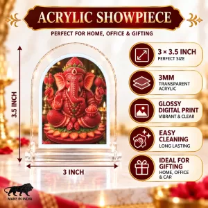 Lord Ganesha L Shape Acrylic Showpiece 3 X 3.5 Inch For Home, Office And Car (F175850)