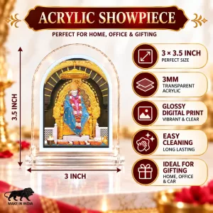 Shirdi Sai Baba L Shape Acrylic Showpiece 3 X 3.5 Inch For Home, Office And Car (F175877)