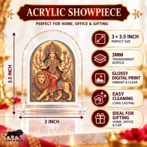 Durga Maa L Shape Acrylic Showpiece 3 X 3.5 Inch For Home, Office And Car (F175881)