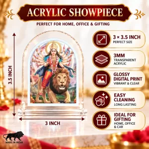 Durga Maa L Shape Acrylic Showpiece 3 X 3.5 Inch For Home, Office And Car (F175888)