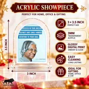 A P J Abdul Kalam L Shape Acrylic Showpiece 3 X 3.5 Inch For Home, Office And Car (F175897)