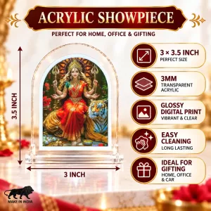 Durga Maa L Shape Acrylic Showpiece 3 X 3.5 Inch For Home, Office And Car (F175913)