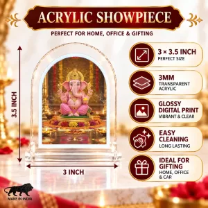 Lord Ganesha L Shape Acrylic Showpiece 3 X 3.5 Inch For Home, Office And Car (F175915)