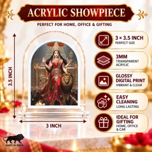 Durga Maa L Shape Acrylic Showpiece 3 X 3.5 Inch For Home, Office And Car (F175925)