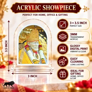 Shirdi Sai Baba L Shape Acrylic Showpiece 3 X 3.5 Inch For Home, Office And Car (F175950) Shirdi Sai Baba L Shape Acrylic Showpiece 3 X 3.5 Inch For Home, Office And Car (F175950)