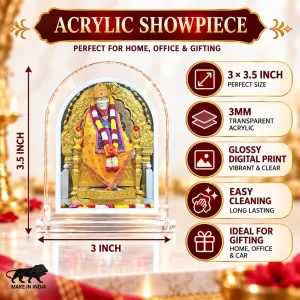 Shirdi Sai Baba L Shape Acrylic Showpiece 3 X 3.5 Inch For Home, Office And Car (F175967)