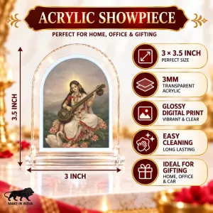 Goddess Saraswati L Shape Acrylic Showpiece 3 X 3.5 Inch For Home, Office And Car (F176000) Goddess Saraswati L Shape Acrylic Showpiece 3 X 3.5 Inch For Home, Office And Car (F176000)