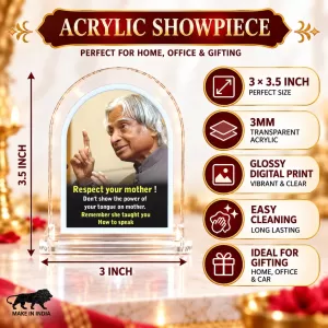 A. P. J. Abdul Kalam L Shape Acrylic Showpiece 3 X 3.5 Inch For Home, Office And Car (F176066)
