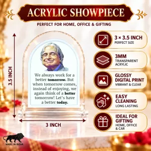 A. P. J. Abdul Kalam L Shape Acrylic Showpiece 3 X 3.5 Inch For Home, Office And Car (F176073) A. P. J. Abdul Kalam L Shape Acrylic Showpiece 3 X 3.5 Inch For Home, Office And Car (F176073)