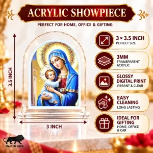 Virgin Mary And Baby Jesus L Shape Acrylic Showpiece 3 X 3.5 Inch For Home, Office And Car (F176079) Virgin Mary And Baby Jesus L Shape Acrylic Showpiece 3 X 3.5 Inch For Home, Office And Car (F176079)