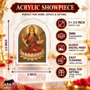 Goddess Saraswati L Shape Acrylic Showpiece 3 X 3.5 Inch For Home, Office And Car (F176101) Goddess Saraswati L Shape Acrylic Showpiece 3 X 3.5 Inch For Home, Office And Car (F176101)
