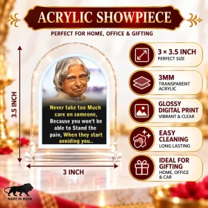 A. P. J. Abdul Kalam L Shape Acrylic Showpiece 3 X 3.5 Inch For Home, Office And Car (F176130) A. P. J. Abdul Kalam L Shape Acrylic Showpiece 3 X 3.5 Inch For Home, Office And Car (F176130)