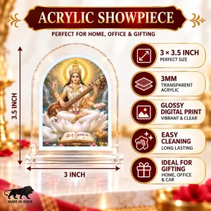 Goddess Saraswati L Shape Acrylic Showpiece 3 X 3.5 Inch For Home, Office And Car (F176183) Goddess Saraswati L Shape Acrylic Showpiece 3 X 3.5 Inch For Home, Office And Car (F176183)