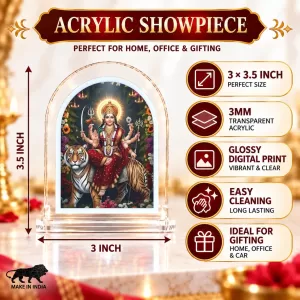 Durga Maa L Shape Acrylic Showpiece 3 X 3.5 Inch For Home, Office And Car (F176191)