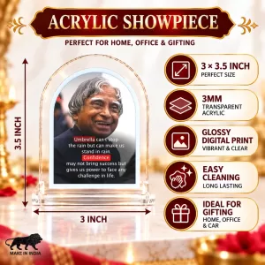 A. P. J. Abdul Kalam L Shape Acrylic Showpiece 3 X 3.5 Inch For Home, Office And Car (F176214)