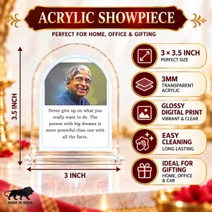 A P J Abdul Kalam L Shape Acrylic Showpiece 3 X 3.5 Inch For Home, Office And Car (F176237) A P J Abdul Kalam L Shape Acrylic Showpiece 3 X 3.5 Inch For Home, Office And Car (F176237)