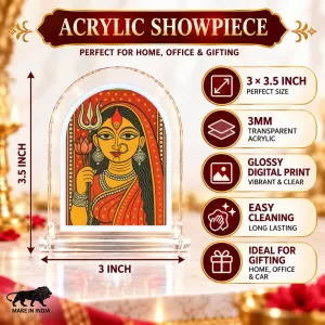 Durga Maa L Shape Acrylic Showpiece 3 X 3.5 Inch For Home, Office And Car (F176269)