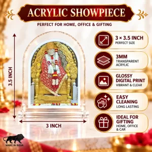 Shirdi Sai Baba L Shape Acrylic Showpiece 3 X 3.5 Inch For Home, Office And Car (F176301) Shirdi Sai Baba L Shape Acrylic Showpiece 3 X 3.5 Inch For Home, Office And Car (F176301)