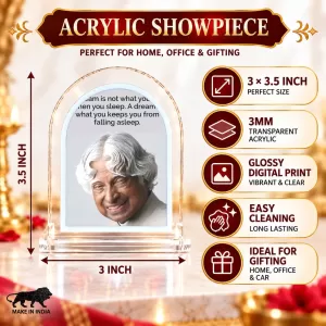 A. P. J. Abdul Kalam L Shape Acrylic Showpiece 3 X 3.5 Inch For Home, Office And Car (F176306)