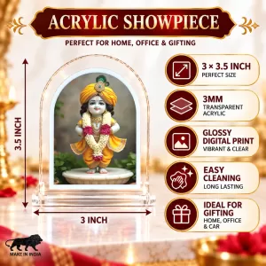 Lord Krishna L Shape Acrylic Showpiece 3 X 3.5 Inch For Home, Office And Car (F176322)