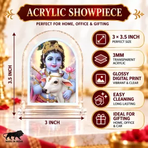 Lord Krishna L Shape Acrylic Showpiece 3 X 3.5 Inch For Home, Office And Car (F176327)