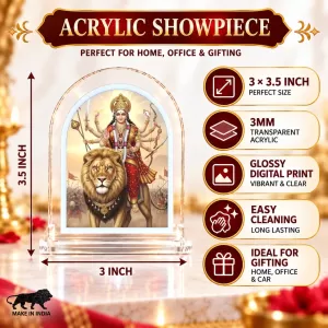 Durga Maa L Shape Acrylic Showpiece 3 X 3.5 Inch For Home, Office And Car (F176328)