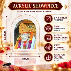 Sai Baba L Shape Acrylic Showpiece 3 X 3.5 Inch For Home, Office And Car (F176383)