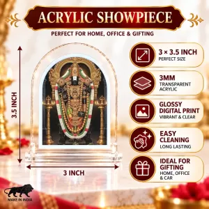 Lord Venkateswara L Shape Acrylic Showpiece 3 X 3.5 Inch For Home, Office And Car (F176434)