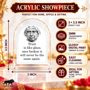 A. P. J. Abdul Kalam L Shape Acrylic Showpiece 3 X 3.5 Inch For Home, Office And Car (F176447)