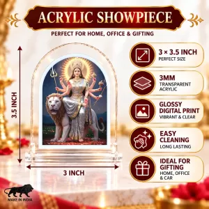 Durga Maa L Shape Acrylic Showpiece 3 X 3.5 Inch For Home, Office And Car (F176485)