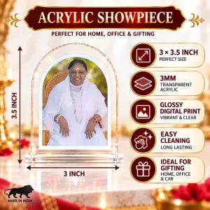 Maa Amritanandamayi L Shape Acrylic Showpiece 3 X 3.5 Inch For Home, Office And Car (F176502) Maa Amritanandamayi L Shape Acrylic Showpiece 3 X 3.5 Inch For Home, Office And Car (F176502)