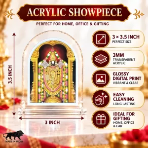Lord Venkateswara L Shape Acrylic Showpiece 3 X 3.5 Inch For Home, Office And Car (F176558)