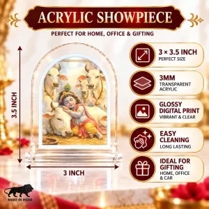 Lord Krishna L Shape Acrylic Showpiece 3 X 3.5 Inch For Home, Office And Car (F176582)