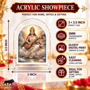 Goddess Saraswati L Shape Acrylic Showpiece 3 X 3.5 Inch For Home, Office And Car (F176612) Goddess Saraswati L Shape Acrylic Showpiece 3 X 3.5 Inch For Home, Office And Car (F176612)