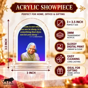 A P J Abdul Kalam L Shape Acrylic Showpiece 3 X 3.5 Inch For Home, Office And Car (F176614)
