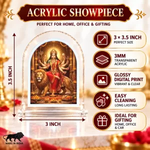 Durga Maa L Shape Acrylic Showpiece 3 X 3.5 Inch For Home, Office And Car (F176615)