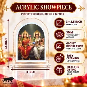 Goddess Lakhmi And Swaraswati L Shape Acrylic Showpiece 3 X 3.5 Inch For Home, Office And Car (F176625)