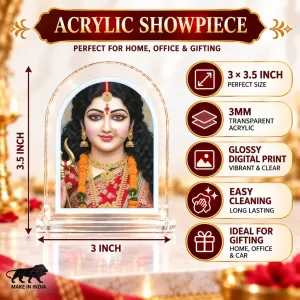 Durga Maa L Shape Acrylic Showpiece 3 X 3.5 Inch For Home, Office And Car (F176646)