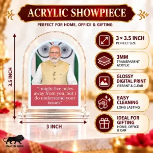 Narendra Modi L Shape Acrylic Showpiece 3 X 3.5 Inch For Home, Office And Car (F176673) Narendra Modi L Shape Acrylic Showpiece 3 X 3.5 Inch For Home, Office And Car (F176673)