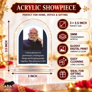 Narendra Modi L Shape Acrylic Showpiece 3 X 3.5 Inch For Home, Office And Car (F176675) Narendra Modi L Shape Acrylic Showpiece 3 X 3.5 Inch For Home, Office And Car (F176675)