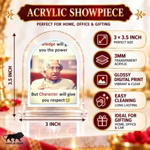 A. P. J. Abdul Kalam L Shape Acrylic Showpiece 3 X 3.5 Inch For Home, Office And Car (F176692)