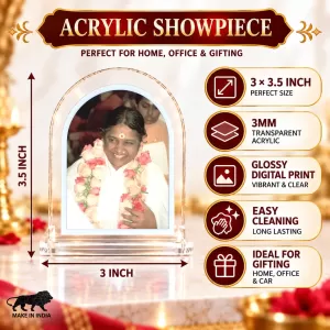 Mata Amritanandamayi L Shape Acrylic Showpiece 3 X 3.5 Inch For Home, Office And Car (F176703) Mata Amritanandamayi L Shape Acrylic Showpiece 3 X 3.5 Inch For Home, Office And Car (F176703)