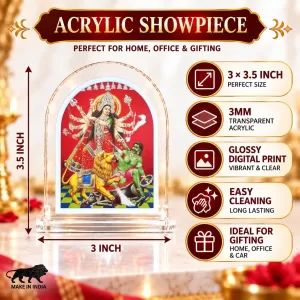 Durga Maa L Shape Acrylic Showpiece 3 X 3.5 Inch For Home, Office And Car (F176726)
