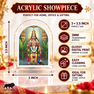 Lord Murugan L Shape Acrylic Showpiece 3 X 3.5 Inch For Home, Office And Car (F176737) Lord Murugan L Shape Acrylic Showpiece 3 X 3.5 Inch For Home, Office And Car (F176737)