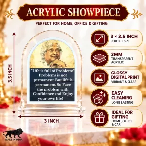 APJ Abdul Kalam L Shape Acrylic Showpiece 3 X 3.5 Inch For Home, Office And Car (F176750)