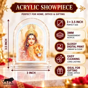 Durga Maa L Shape Acrylic Showpiece 3 X 3.5 Inch For Home, Office And Car (F176755)